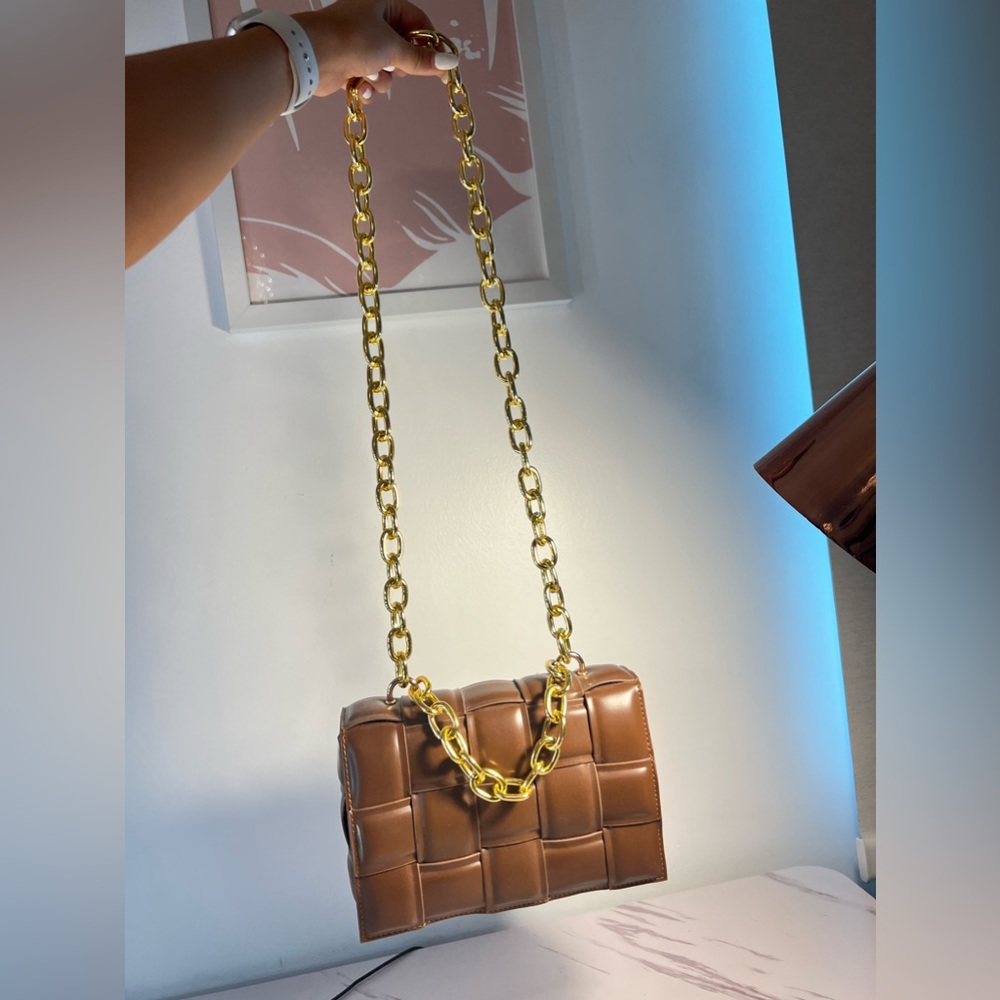 Francescas Brown Gold Chained Purse